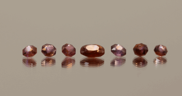 Natural red ruby set of 7 gemstones, total 2.58 carat, mixed cut, red color, unheated, loose gemstones, dimensions 3.47–6.41 × 3.4–4.86 × 2.06–2.97 mm, origin Madagascar, 7 stones, AIG certified.