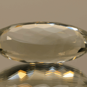 Natural prasiolite gemstone, 22.39 carat, oval cut, pale green color, untreated, loose gemstone, dimensions 26.8 × 13.5 × 9.1 mm, ideal for fine jewelry.