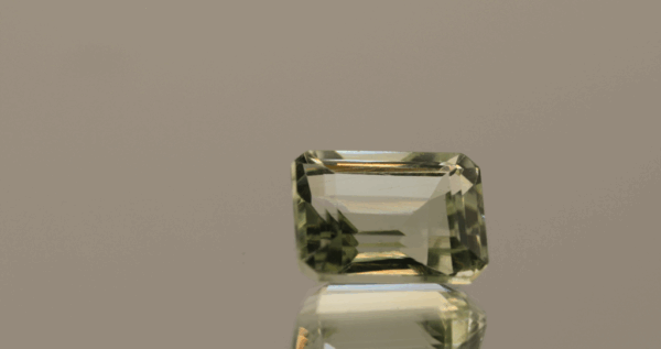 Natural prasiolite gemstone, 6.57 carat, octagon cut, pale green color, untreated, loose gemstone, dimensions 12.4 × 9.4 × 7.5 mm, ideal for fine jewelry.