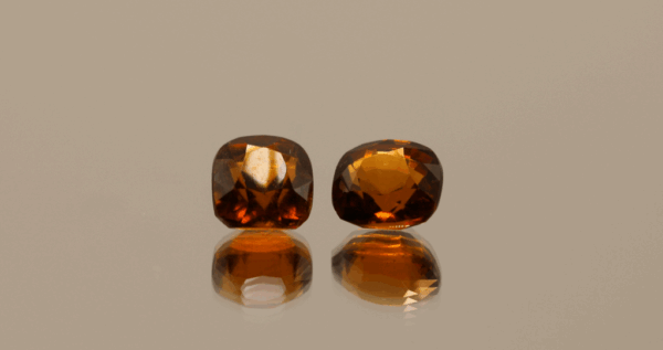 Natural hessonite garnet gemstones 4.65 carats cushion cut orange color untreated loose stones pair