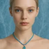 girl with neon blue zircon pendant